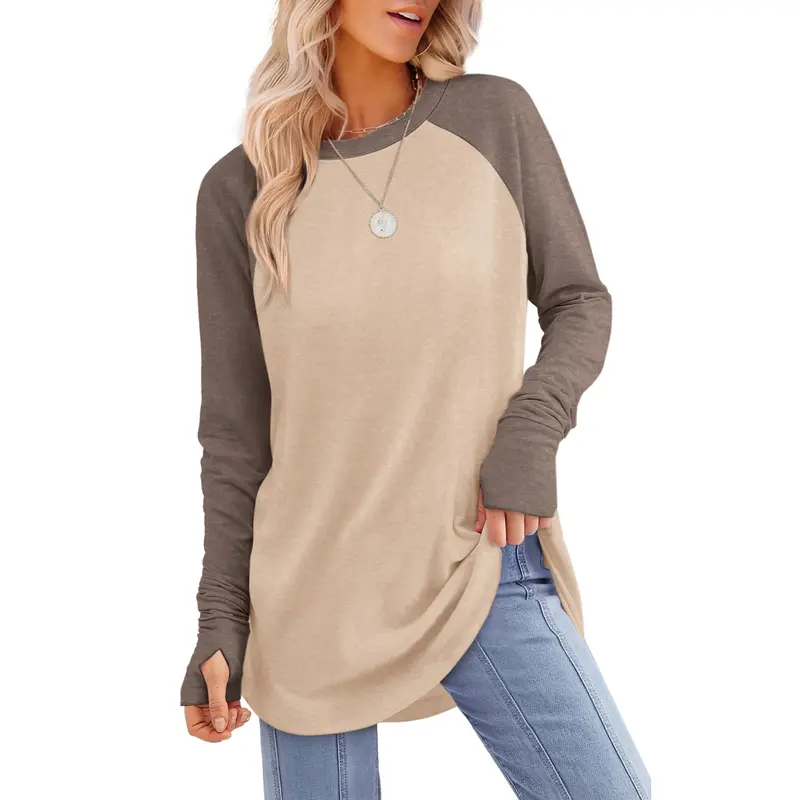 Women's Long Sleeve Tunic Top with Thumb Holes & Curved Hem - 10 Pack