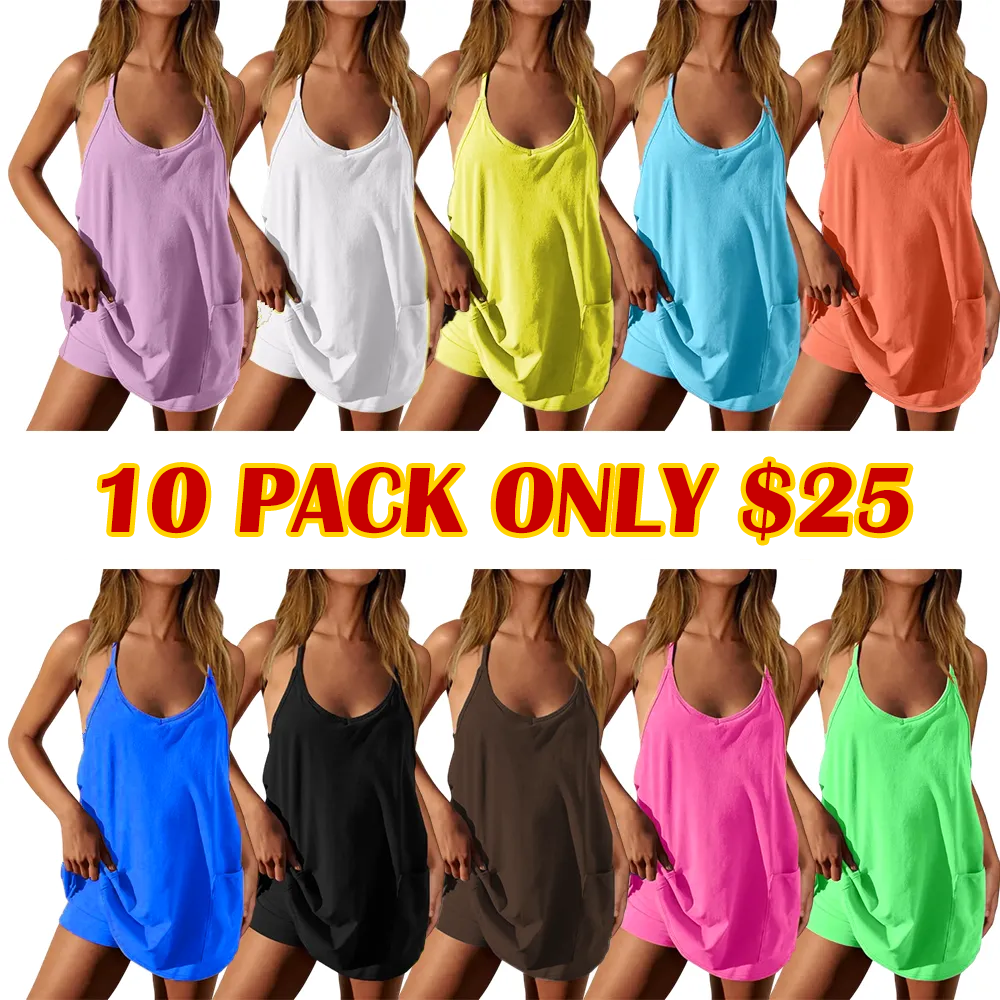 Women's Sleeveless Athletic Dress with Built-In Shorts