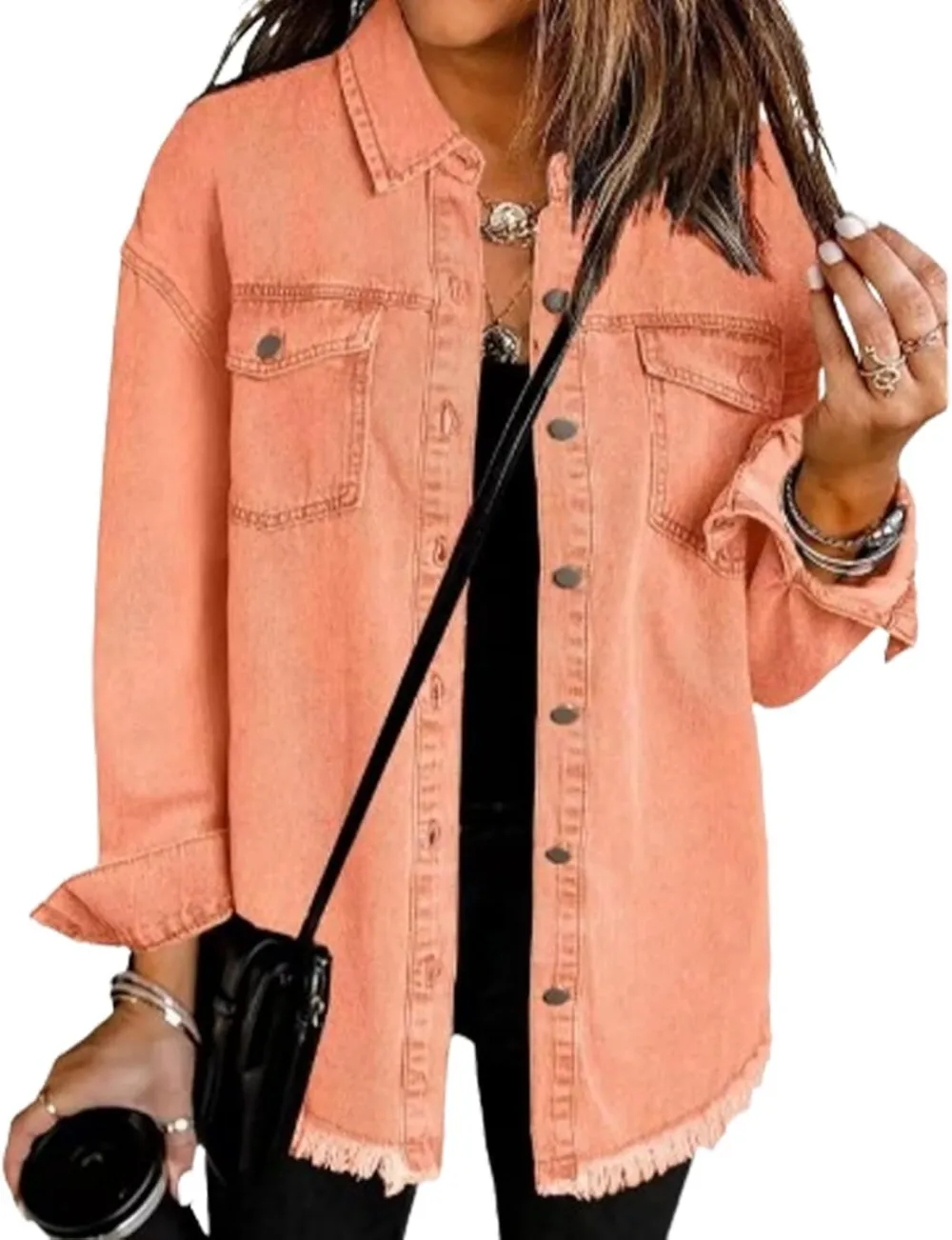 Women's Casual Denim Button Down Distressed Jacket