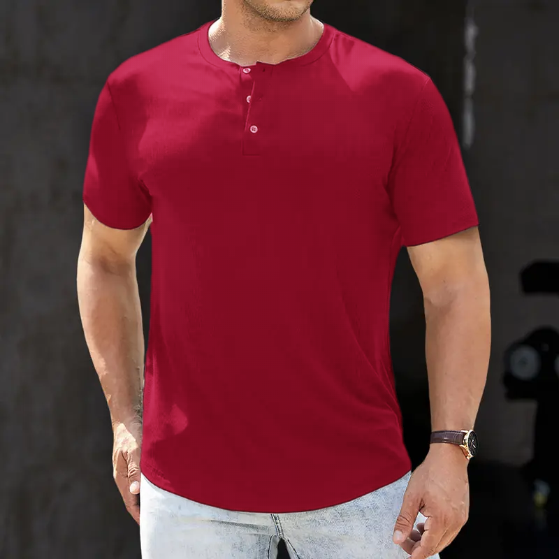 🔥12-Pack Men's Plain Henley Shirts Crewneck Longline T-Shirt