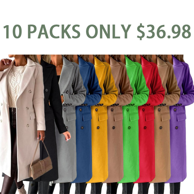 Womens Long Wool Coat Double Breasted Trench Coat Fall Winter Clothes
