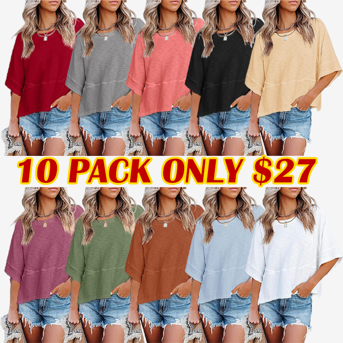 Women's Summer Casual Crewneck Batwing Half Sleeve Tee