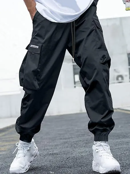 Men's Baggy Solid Color Drawstring Casual Cargo Pants