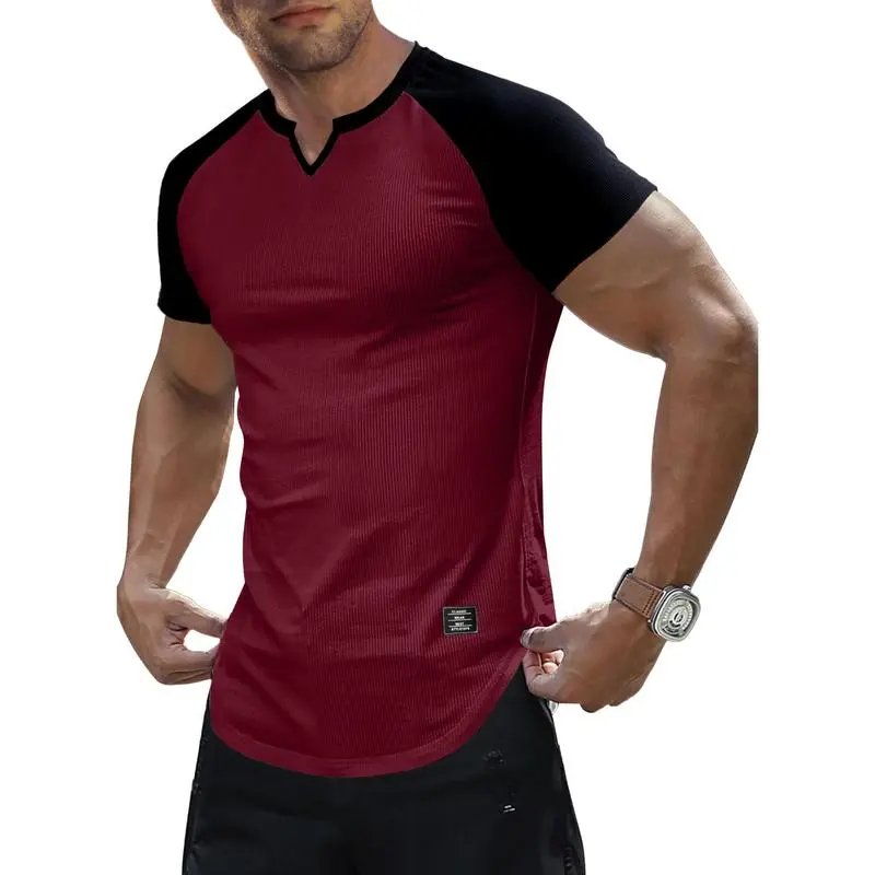 Men's V-Neck Longline Henley Muscle Tee