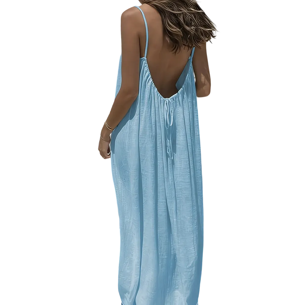 Women's Cotton Linen Backless Loose Dress