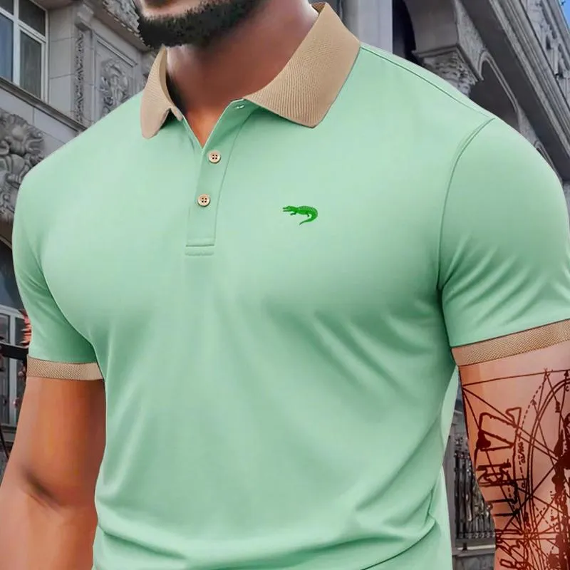 Men's Regular Fit Letter Print Short Sleeve Polo Shirt – a casual collared top for summer