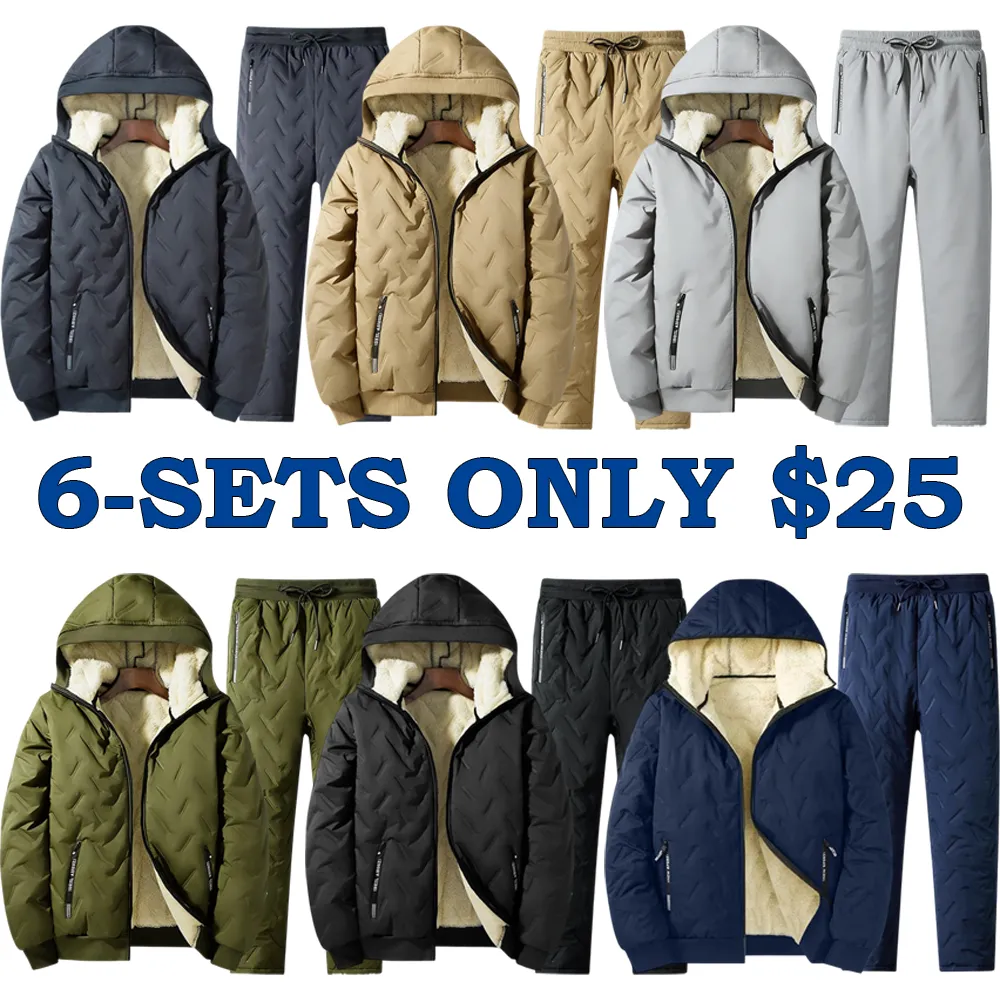 Men's Fleece Cotton Jacket Hooded Coat With Pants
