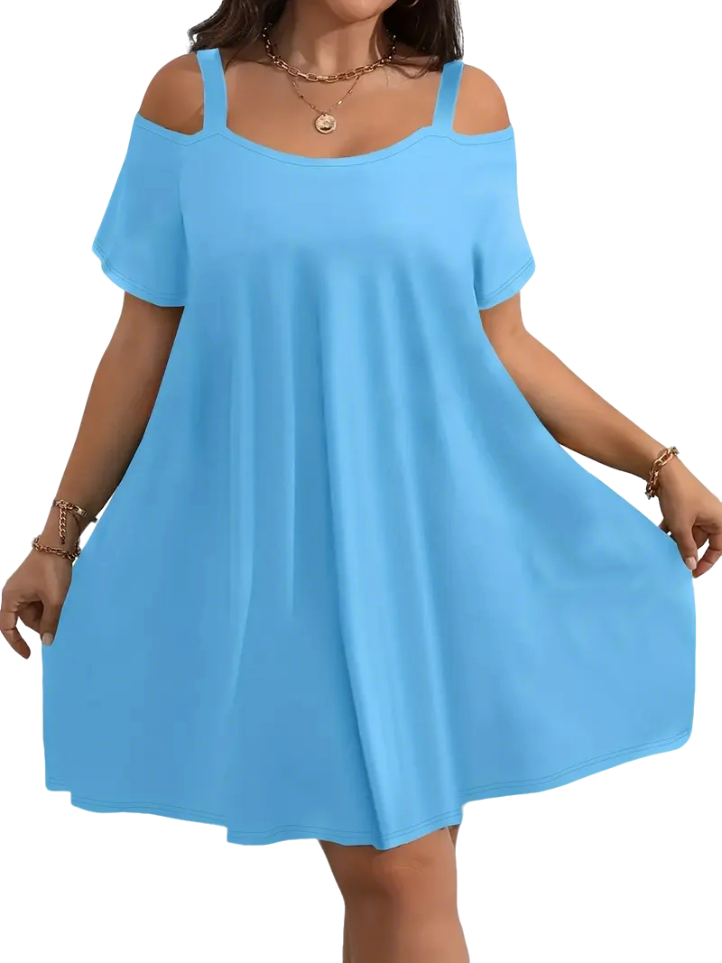 ⚡FINAL SALE⚡- Plus Size Shoulder Cut Out Fitted Midi Dress