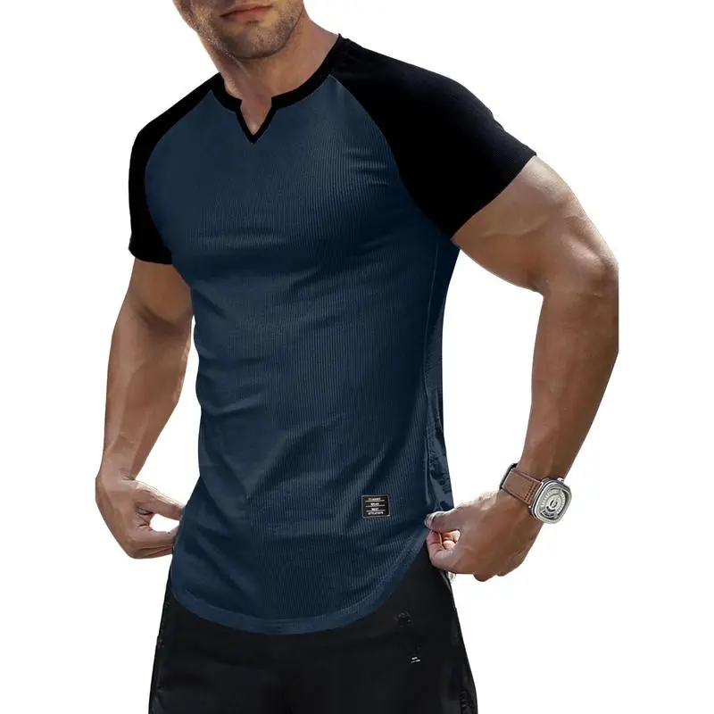 Men's V-Neck Longline Henley Muscle Tee