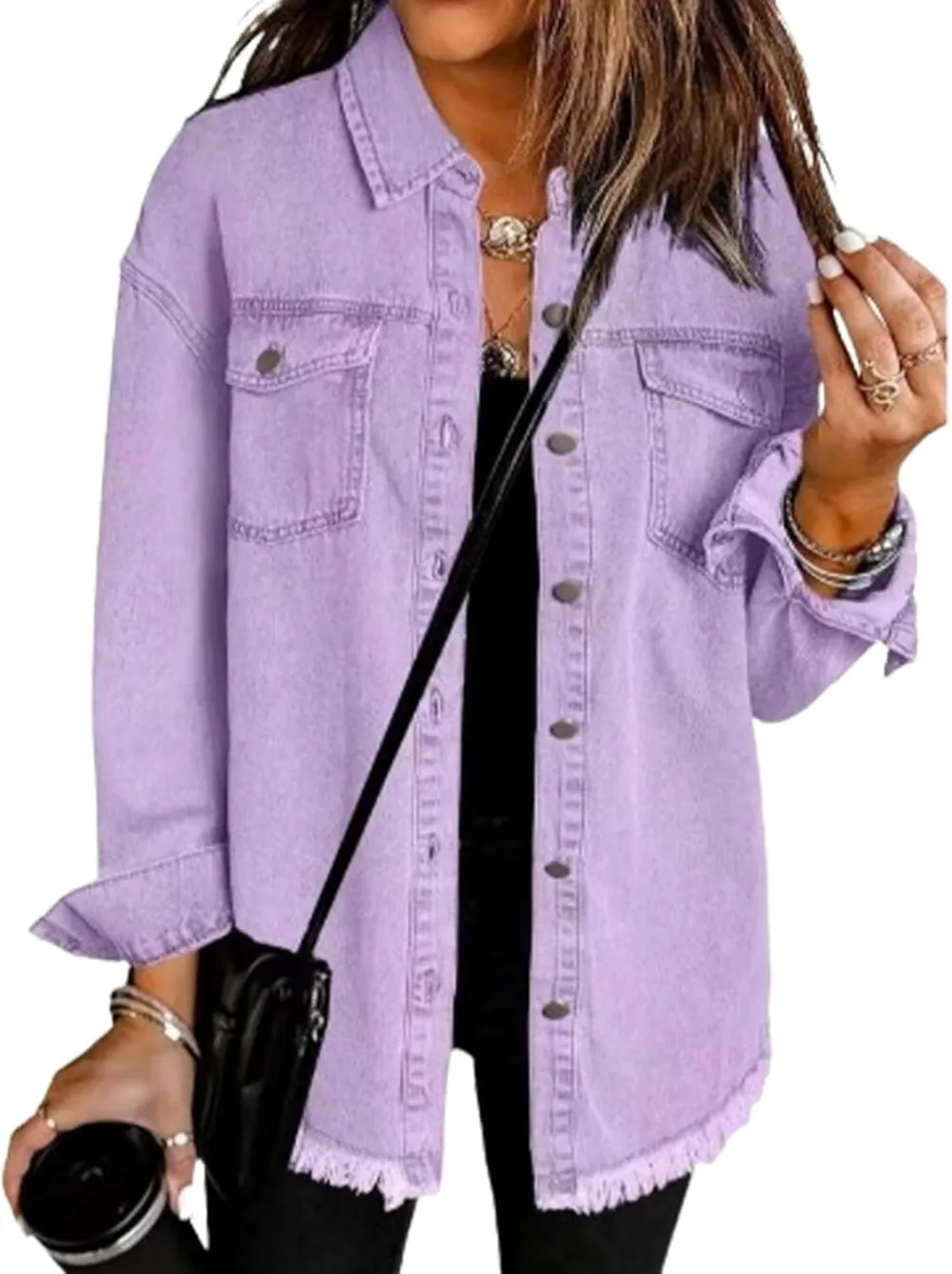 Women's Casual Denim Button Down Distressed Jacket