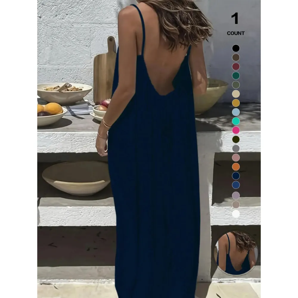 Lady's summer halter-neck backless dress