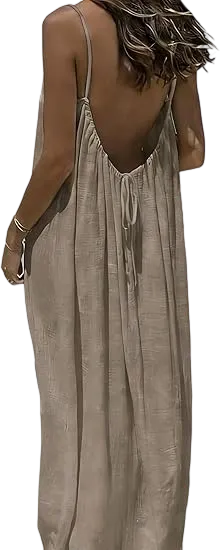 Women's Cotton Linen Backless Loose Dress