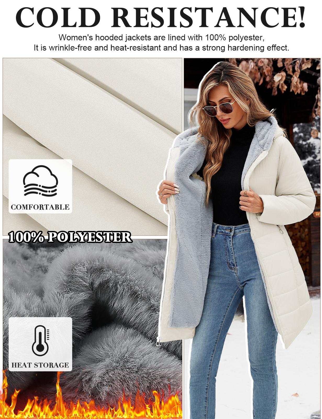 Women's fleece-lined hooded winter coat detail 5