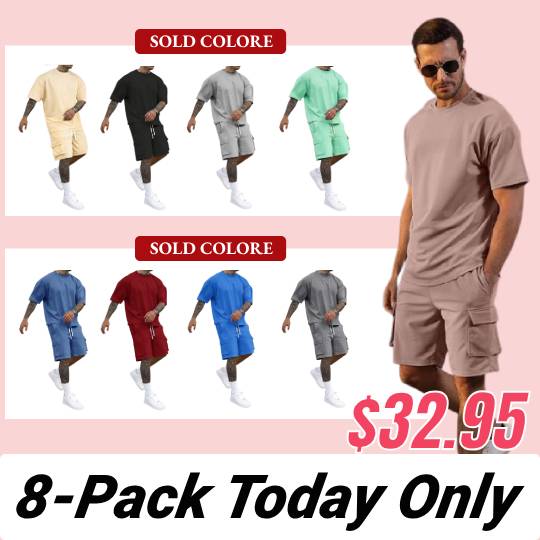 Men's Solid Tee & Cargo Shorts Set