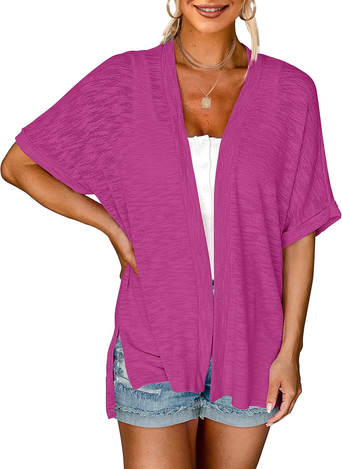 💝This Week’s Deal⚡-Women's 2026 Summer Lightweight Kimono Cardigan Short Sleeve Open Front Casual Loose Trendy Beach Cover Ups