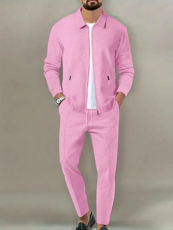 Men’s Zip-Up Tracksuit Set – Sporty 2-Piece Jacket & Pants with Drawstring Waist