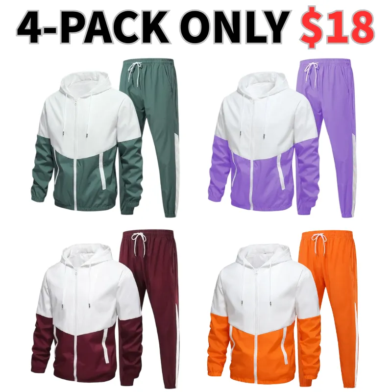Men's Colorblock Drawstring Zip Up Hoodie & Joggers French Terry Set