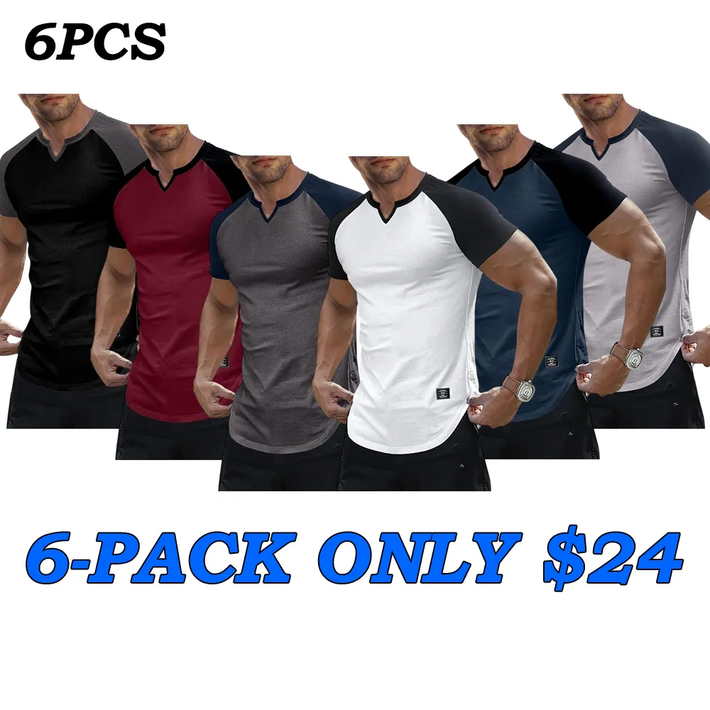 Men's V-Neck Longline Henley Muscle Tee