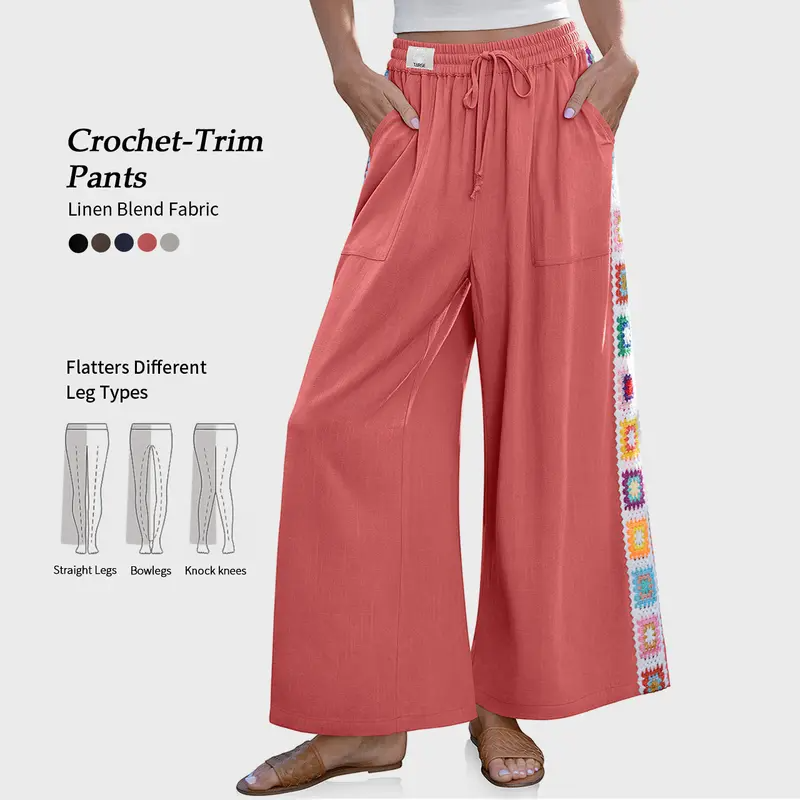 Special Sale🌴Women's Wide Leg Linen Pants Drawstring Pocket Boho Beach Pants