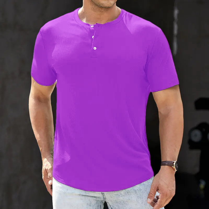 🔥12-Pack Men's Plain Henley Shirts Crewneck Longline T-Shirt