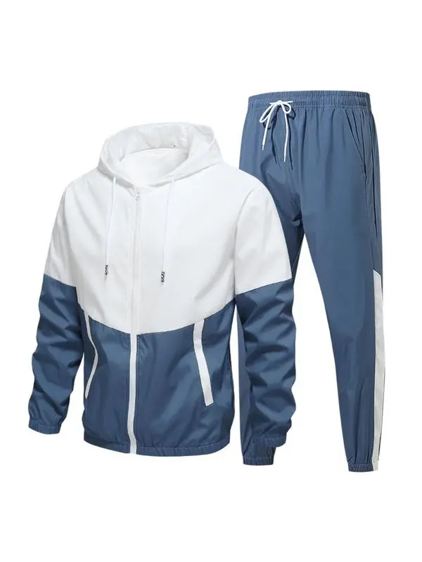 Men’s Colorblock 2-Piece Tracksuit: Full Zip Hoodie + Jogging Pants