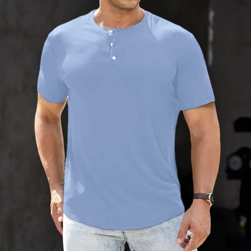 🔥12-Pack Men's Plain Henley Shirts Crewneck Longline T-Shirt