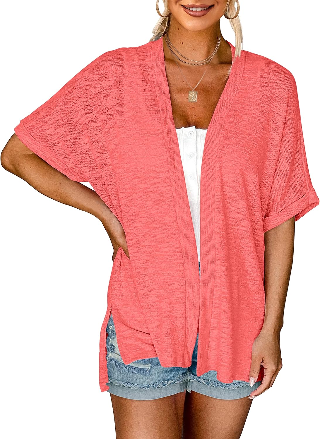 💝This Week’s Deal⚡-Women's 2026 Summer Lightweight Kimono Cardigan Short Sleeve Open Front Casual Loose Trendy Beach Cover Ups