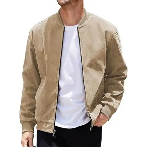 Men’s Classic Thin Casual Jacket: Stretchy Faux Suede (Lightweight, Retro, Soft)