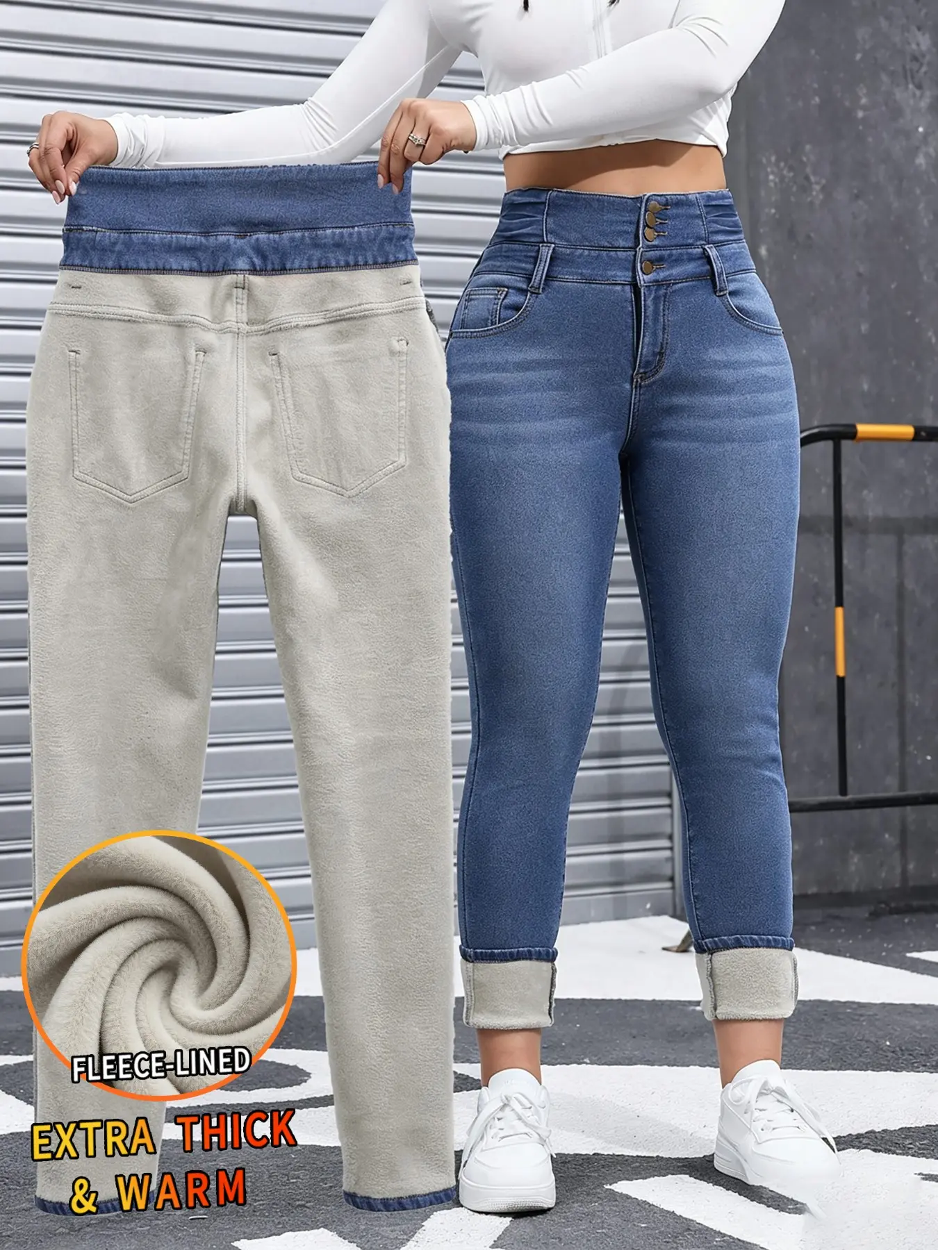 Women's High-Stretch Slim Fitted Winter Jeans