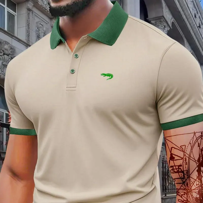 Men's Regular Fit Letter Print Short Sleeve Polo Shirt – a casual collared top for summer