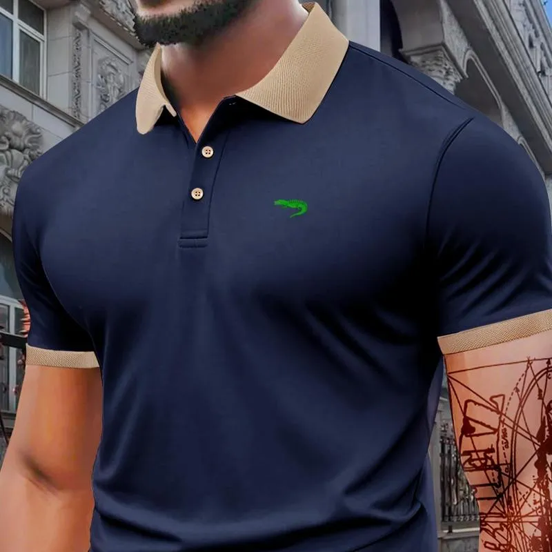 Men's Regular Fit Letter Print Short Sleeve Polo Shirt – a casual collared top for summer