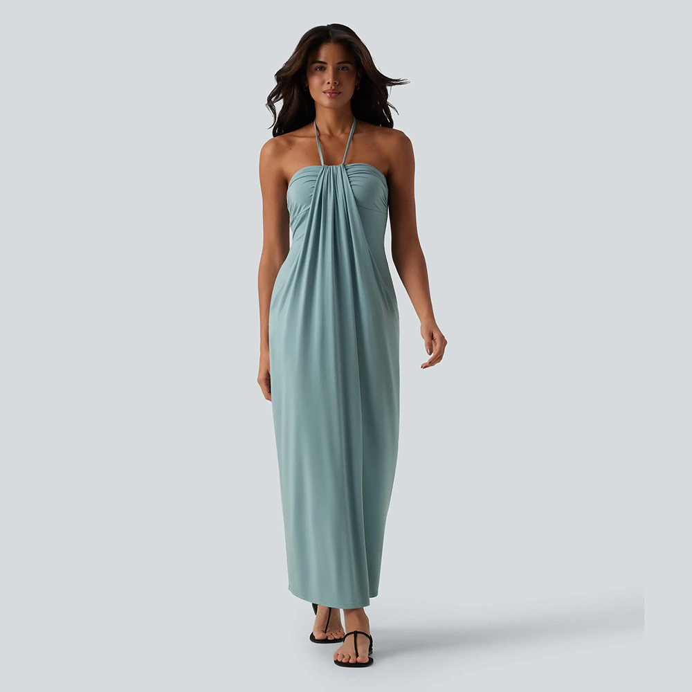 ⚡FINAL SALE⚡Women's Halter Tie Back Maxi Dress with Pockets