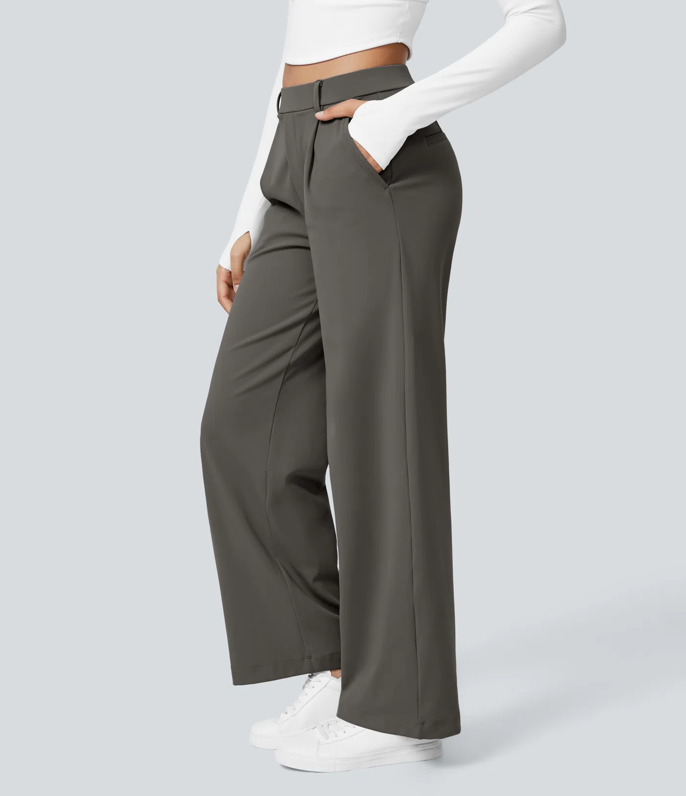 ⏰Big Spring Sale!High Waisted Side Pocket Straight Leg Work Pants