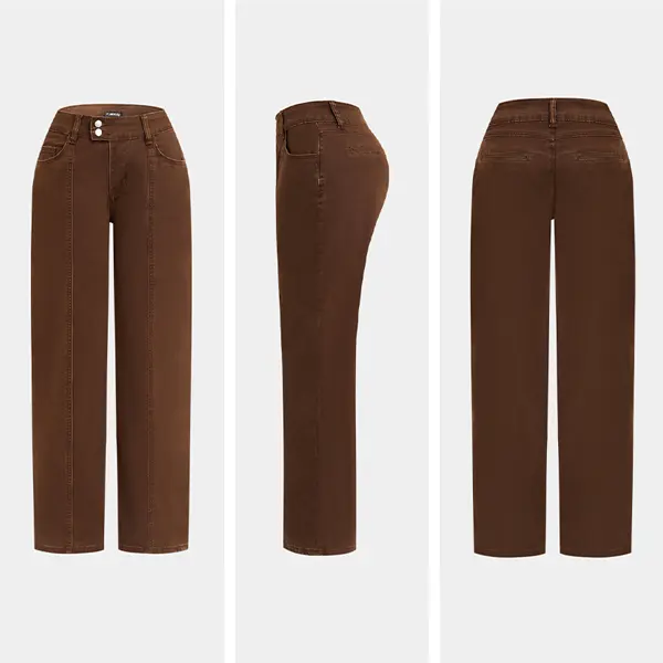 💝Last day promotion -Solid Seam Front Mid Rise Straight Leg Pants