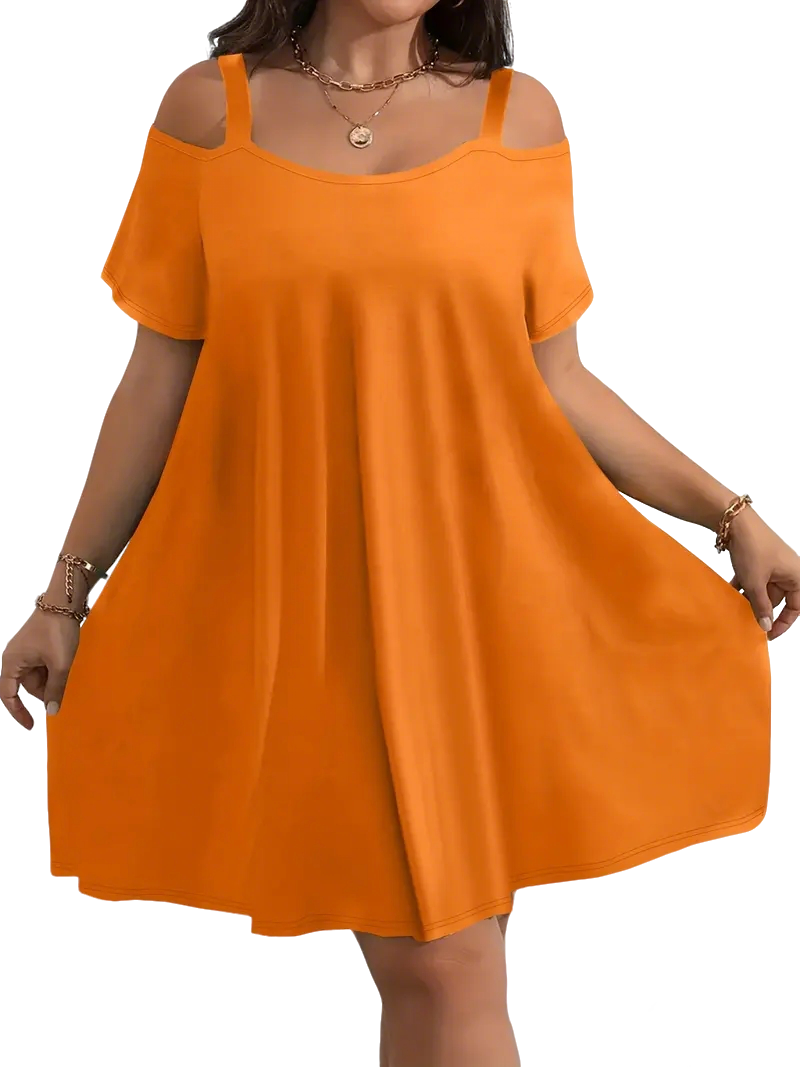 ⚡FINAL SALE⚡- Plus Size Shoulder Cut Out Fitted Midi Dress