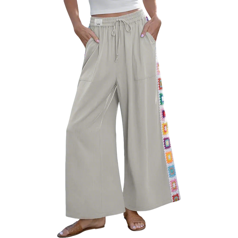Special Sale🌴Women's Wide Leg Linen Pants Drawstring Pocket Boho Beach Pants
