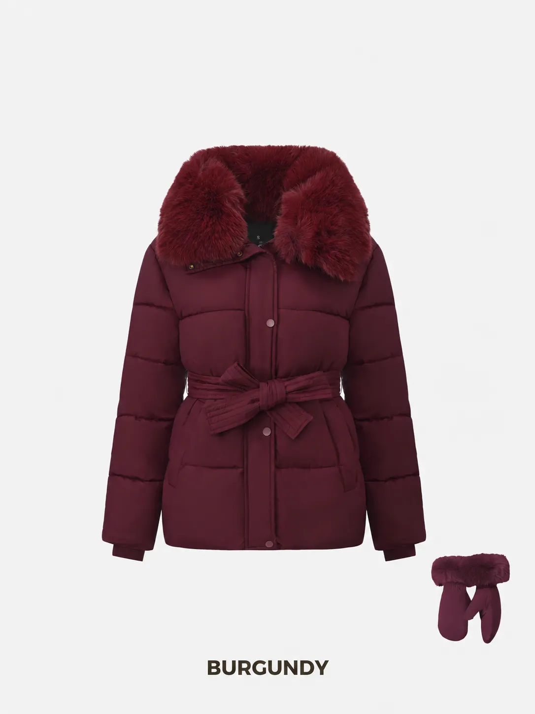 Elevated Detachable Faux Fur Collar Puffer With Belt