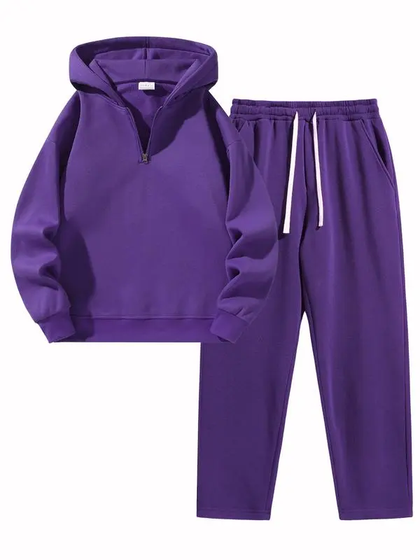 Men's Plain Two-piece Sweatsuit Set