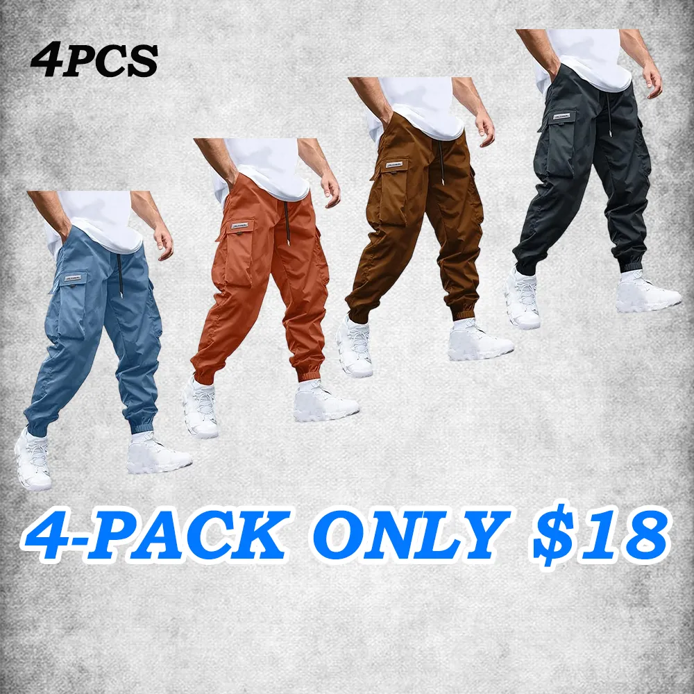 Men's Baggy Solid Color Drawstring Casual Cargo Pants