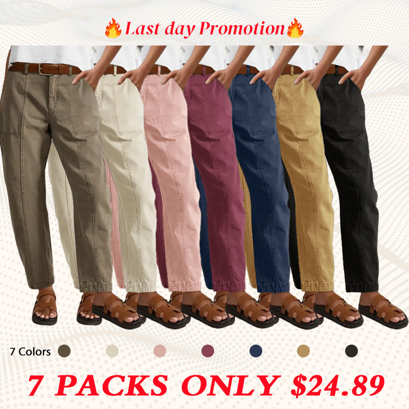 ⚡FINAL SALE⚡- Solid Stitch Detail Mid Waist Barrel Leg Pants Without Belt