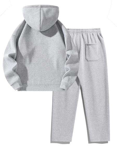 Men's Plain Two-piece Sweatsuit Set, Basic Regular Fit Casual Drop Shoulder Half Zip Hoodie & Pocket Drawstring Sweatpants, Men's Clothing