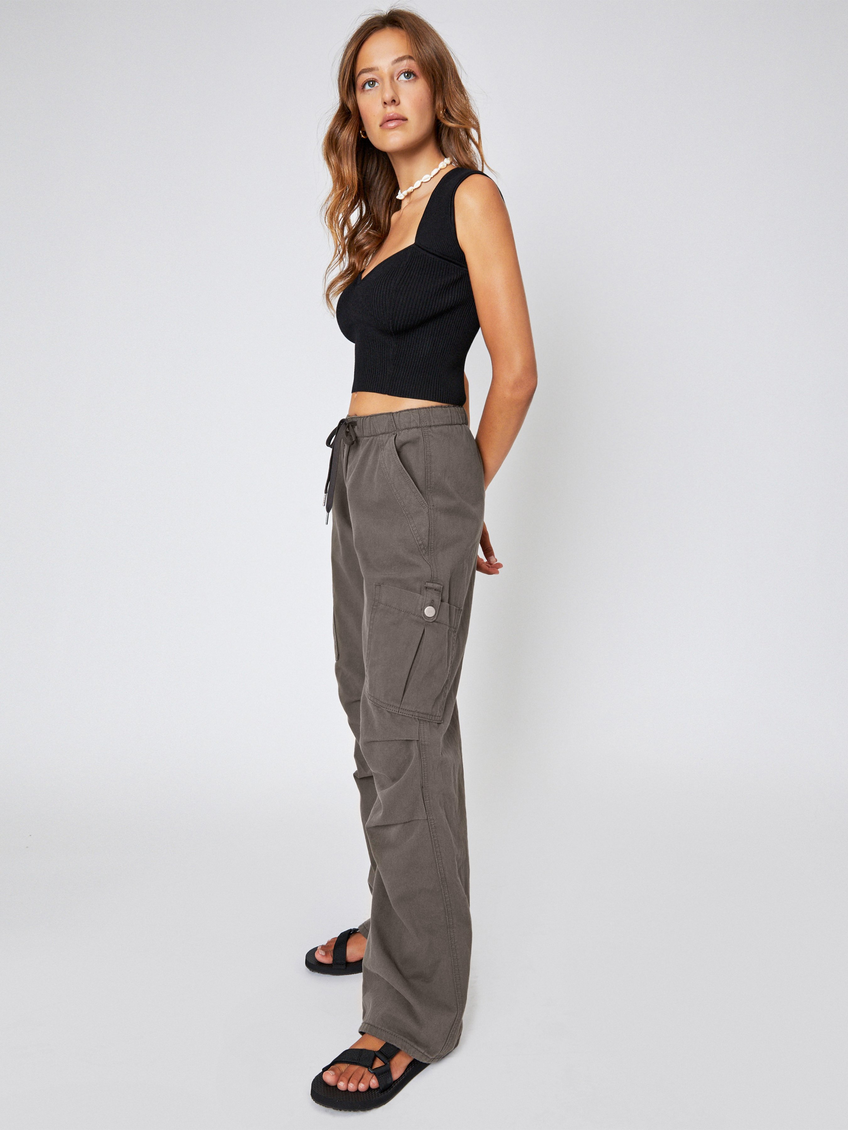 Denim Drawstring Cargo Pants
