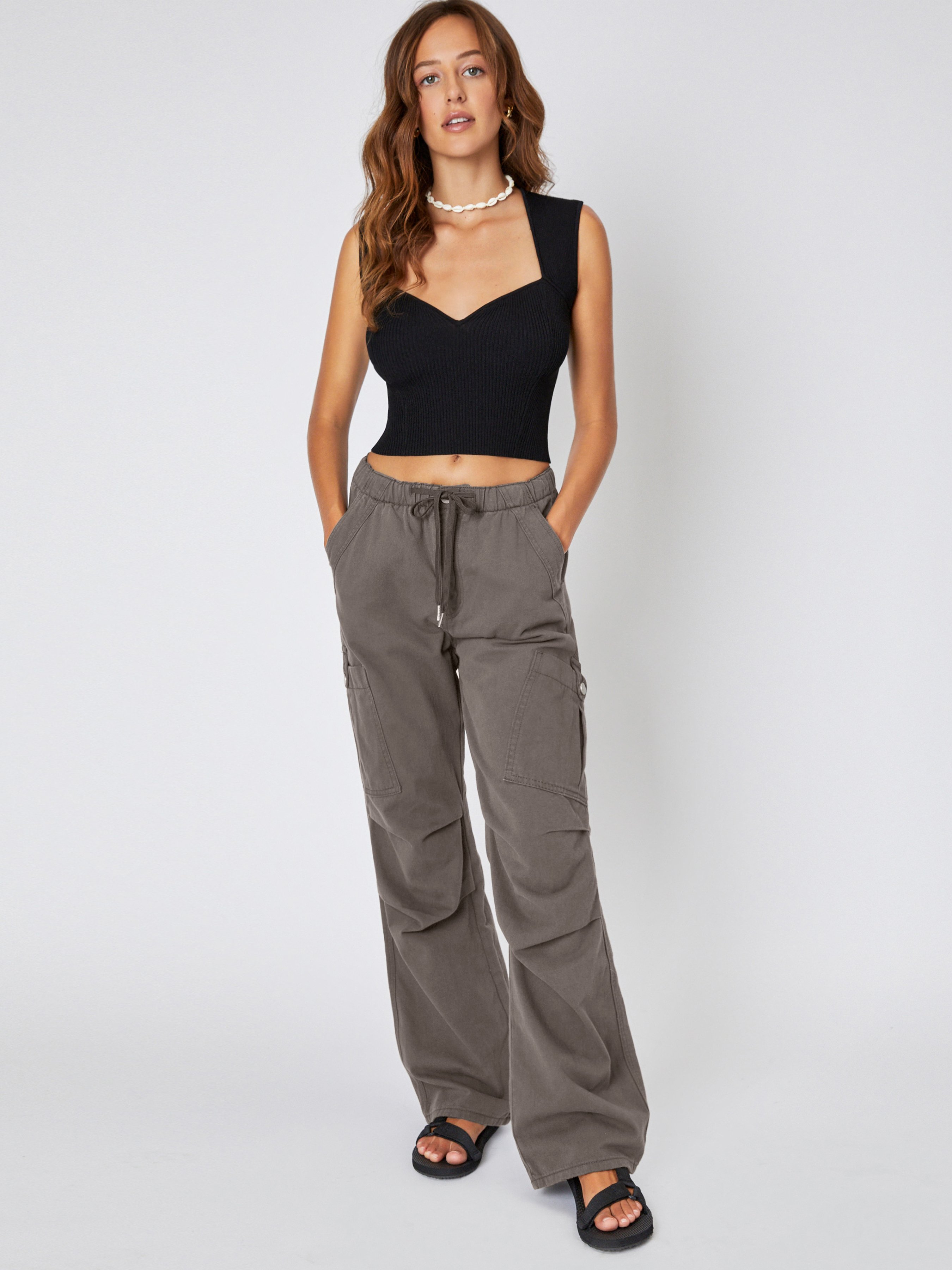 Denim Drawstring Cargo Pants