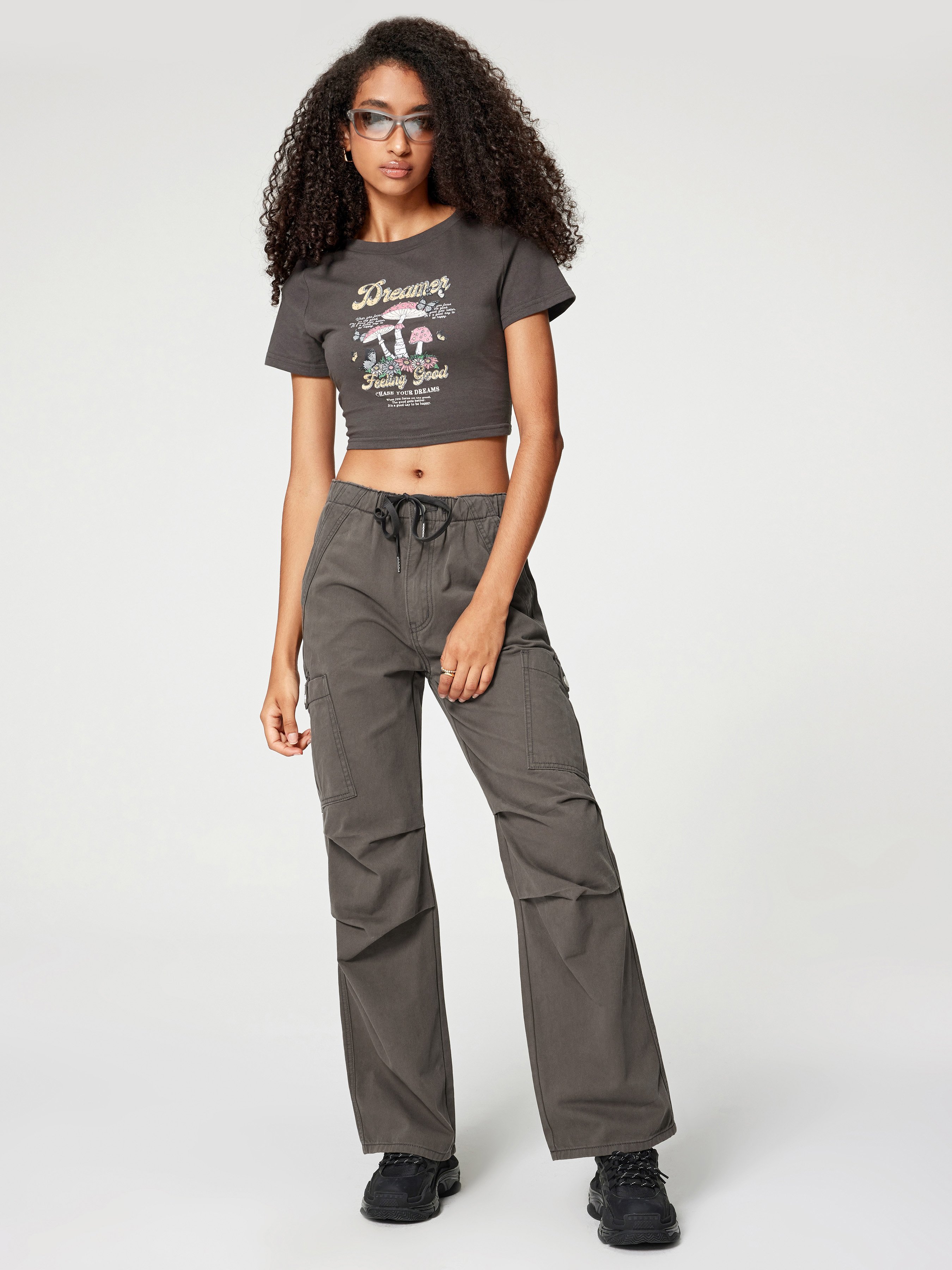 Denim Drawstring Cargo Pants