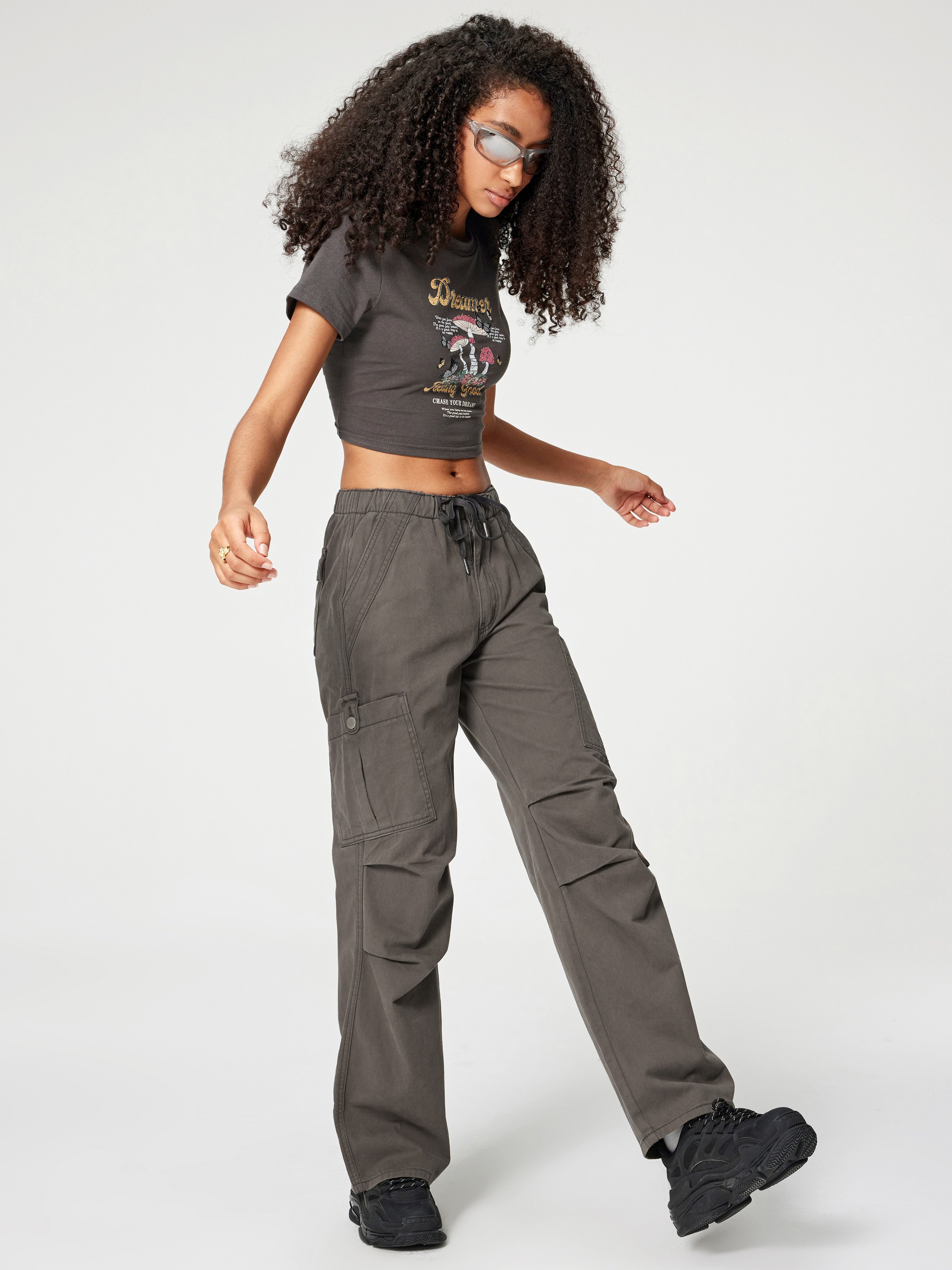 Denim Drawstring Cargo Pants
