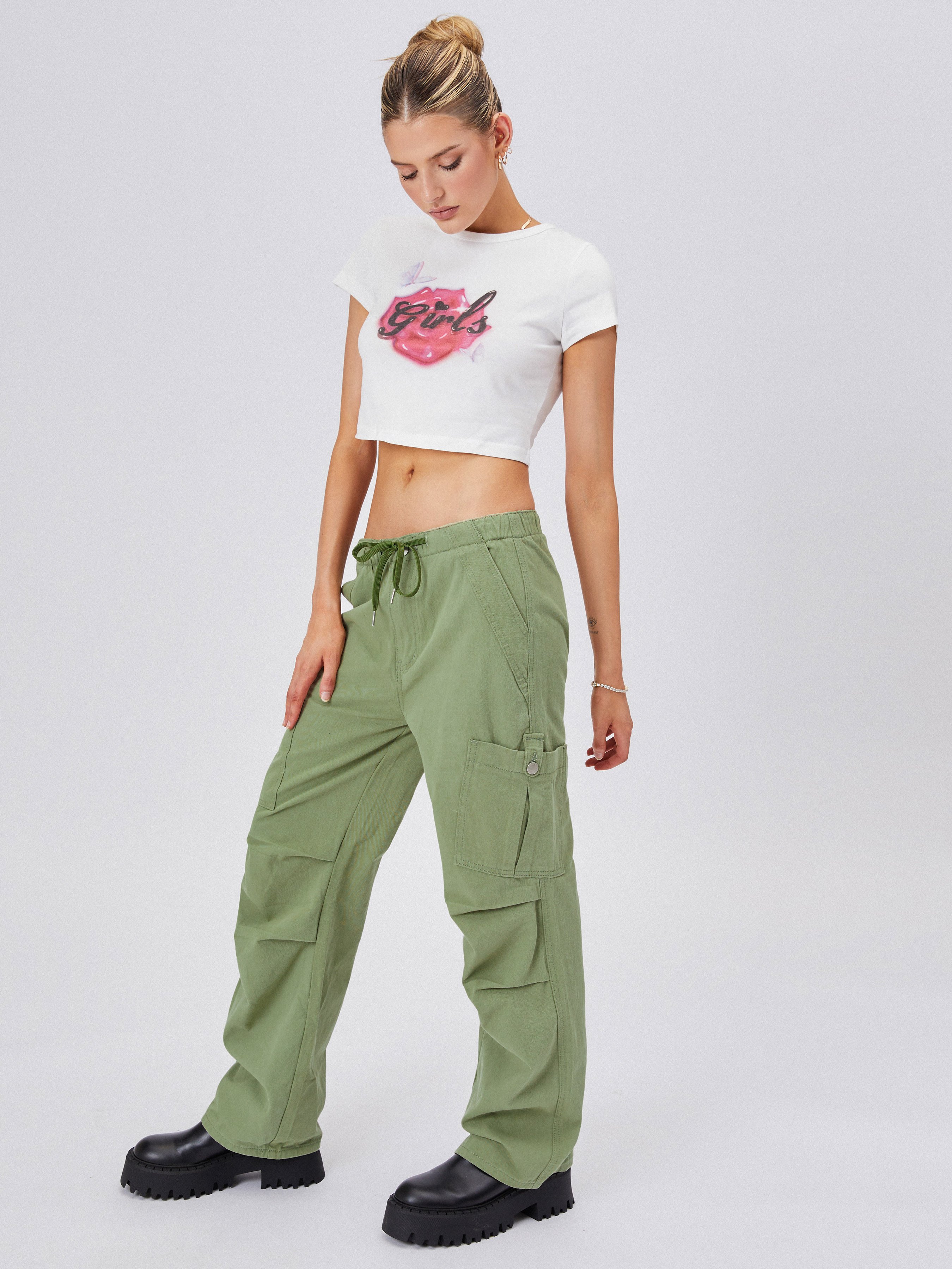 Denim Drawstring Cargo Pants