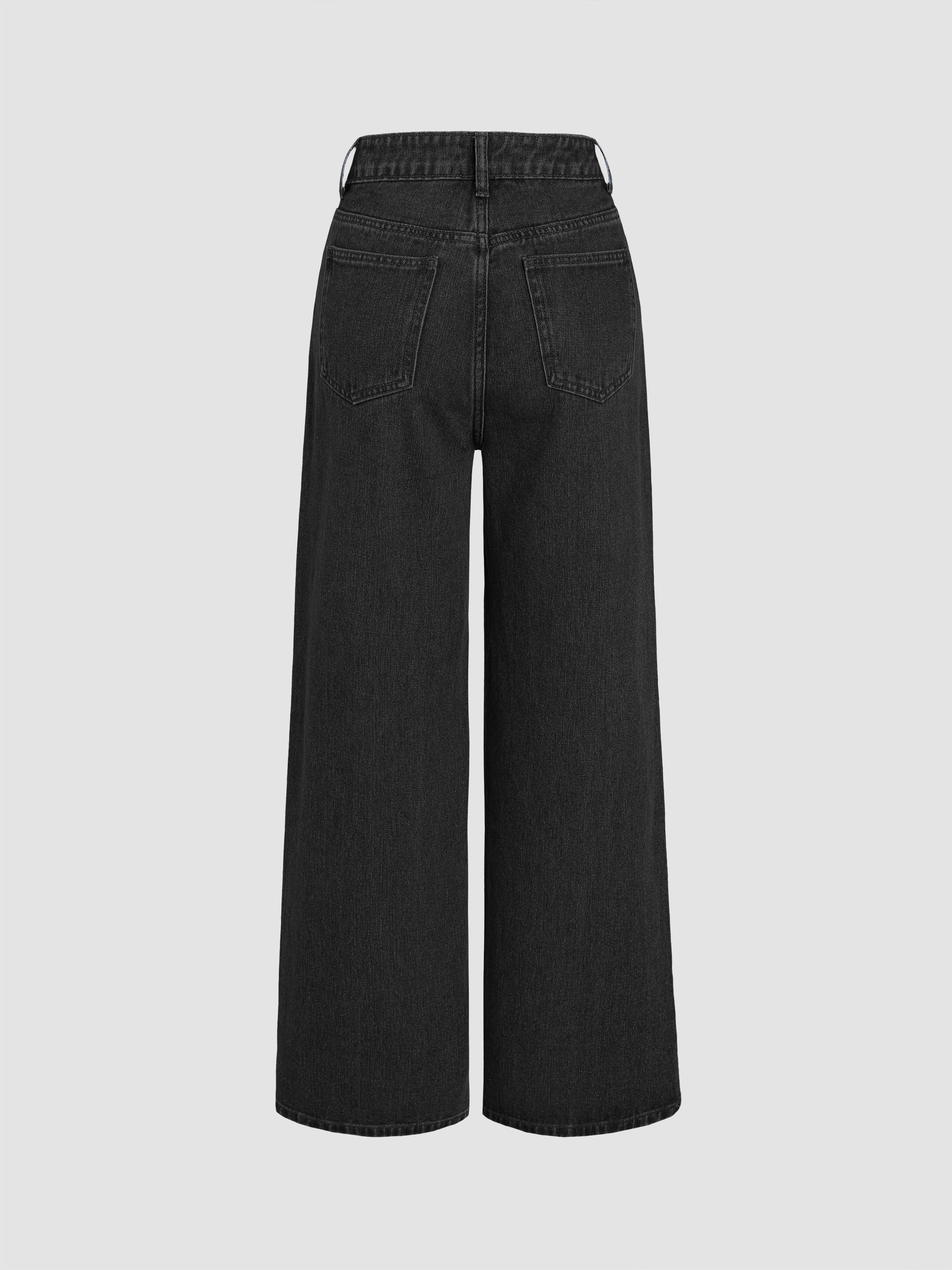 Mid Waist Pocket Straight Leg Jeans