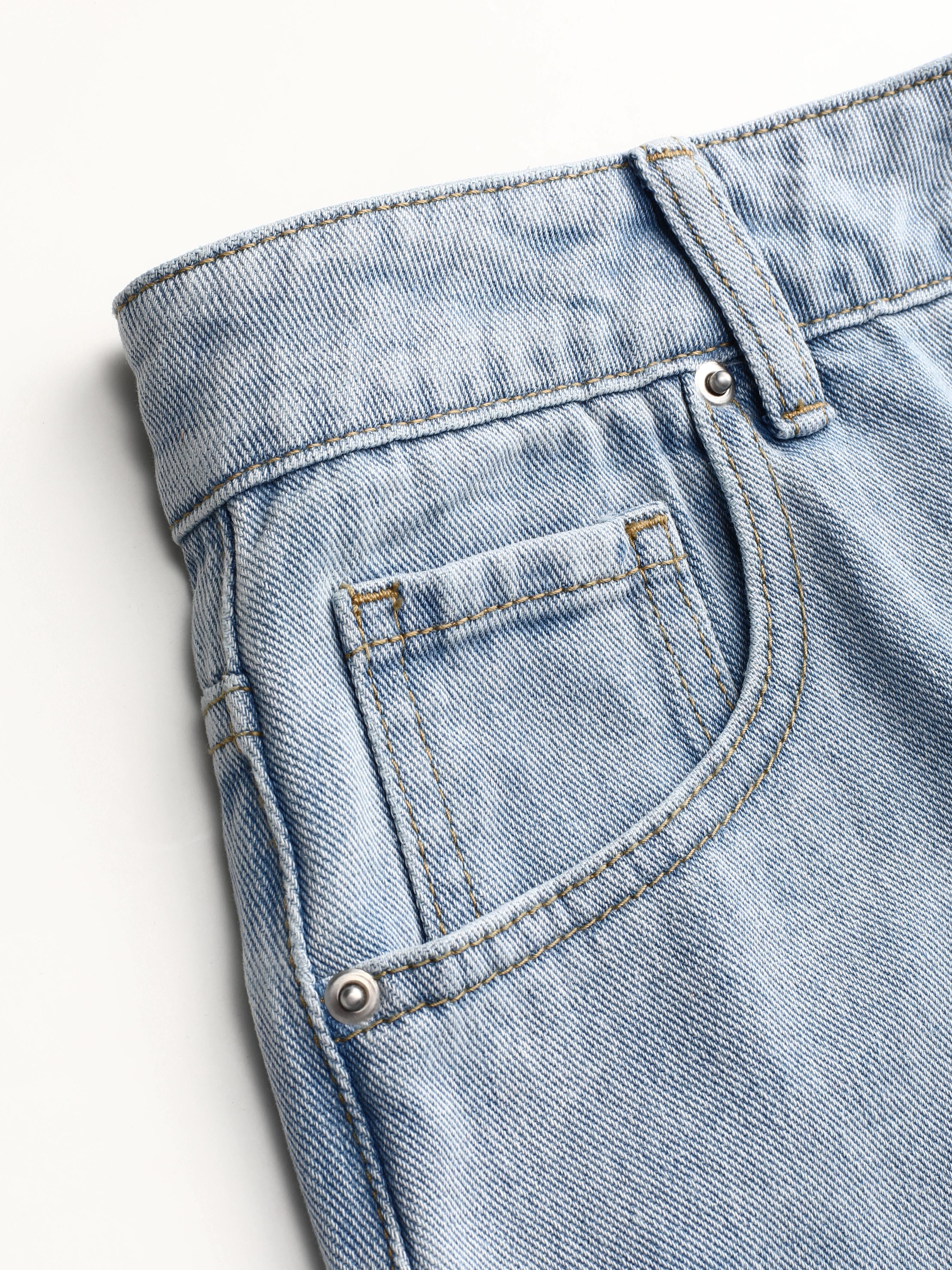 Solid High Rise Pocket Straight Leg Jeans