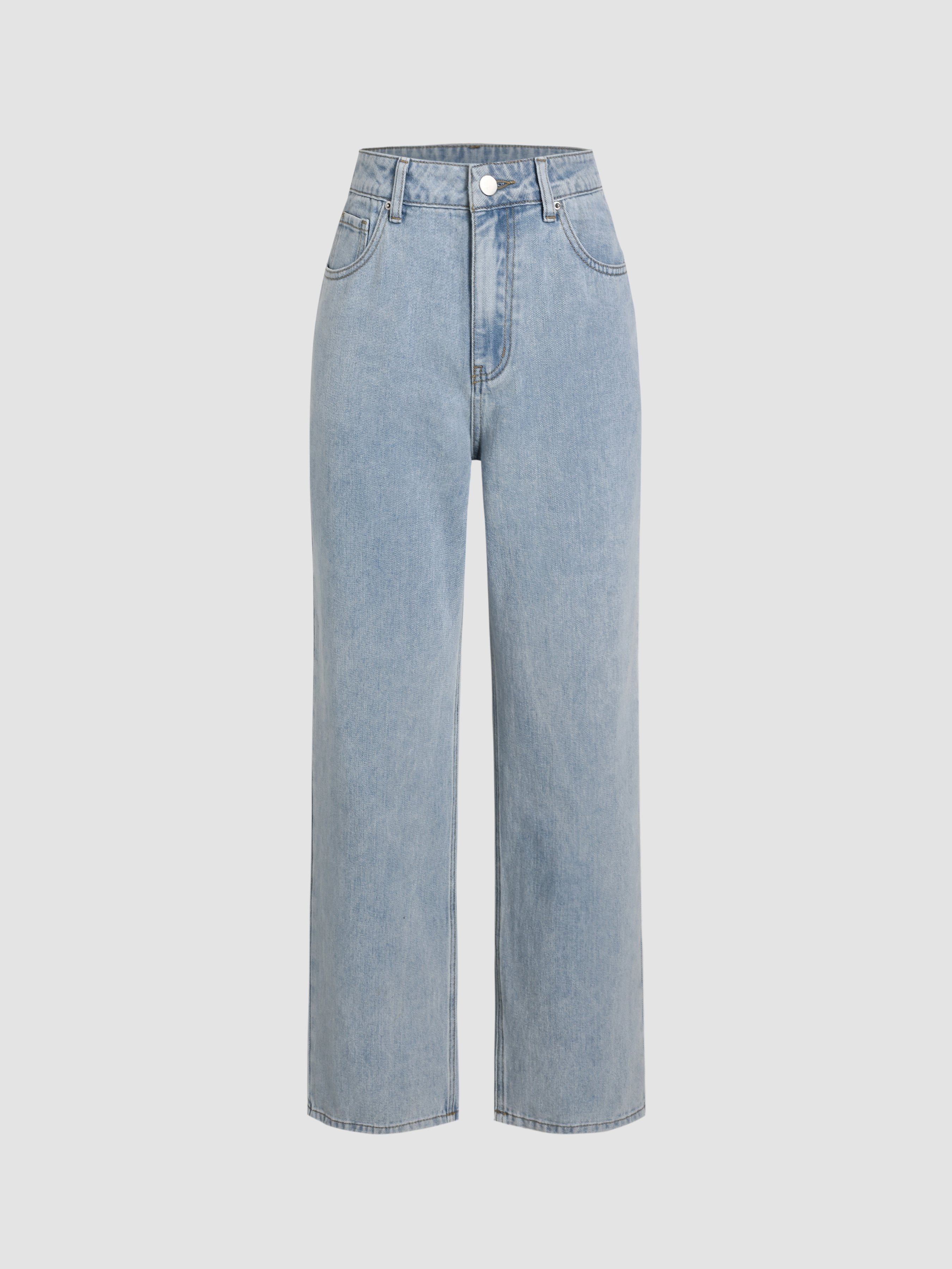 Solid High Rise Pocket Straight Leg Jeans