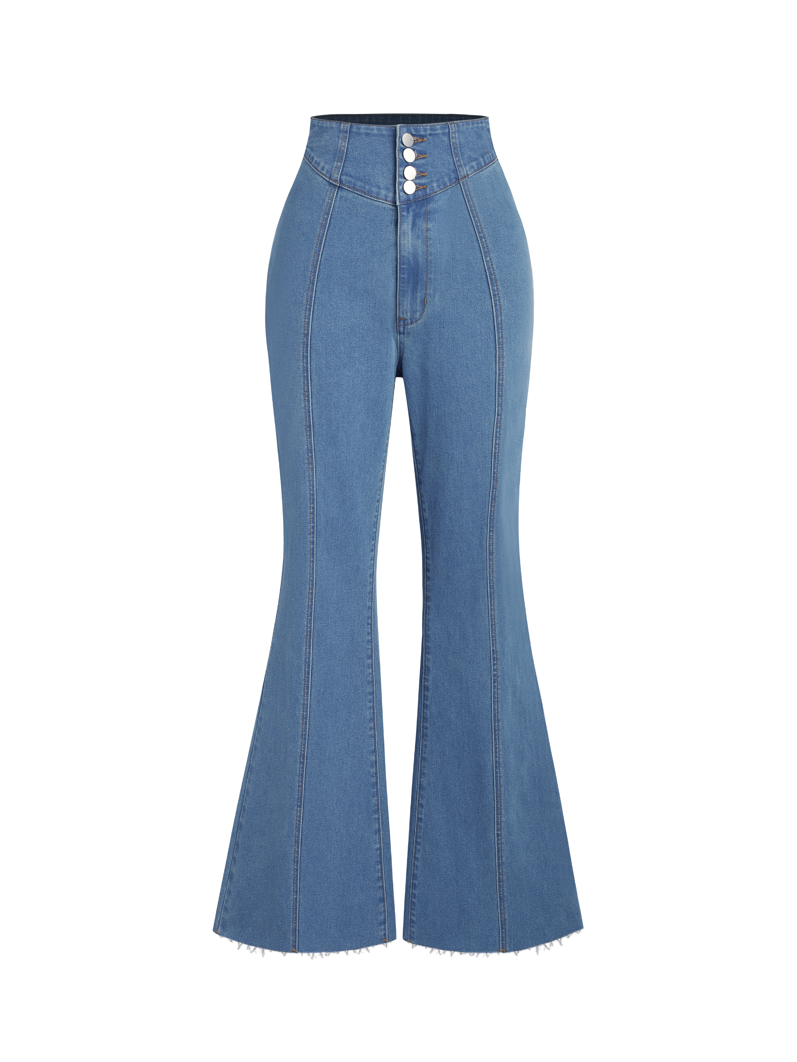 Stretch Denim High Waist Flared Jeans